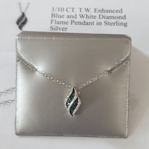 Silver blue diamond and white diamond flame pendan